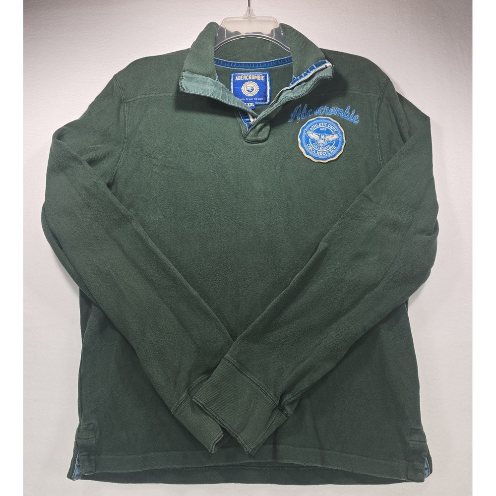 Vtg Abercrombie & Fitch Mens XXL Qtr Zip Pullover Green Athletic Dept Crest XXL